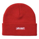 KROOKED • MOONSMILE SCRIPT CUFF BEANIE • DARK RED/WHITE