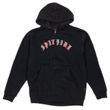 SPITFIRE • OLD E EMBROIDERED ZIP UP HOODIE • BLACK w/ RED & WHITE L